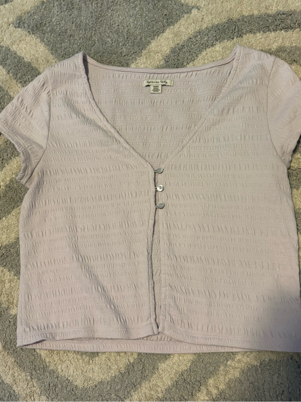 American Eagle Outfitters Lilac Textured V-Neck Button Crop Top